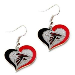 Atlanta Falcons NFL Silver Swirl Heart Dangle Earrings Hypo-Allerginic